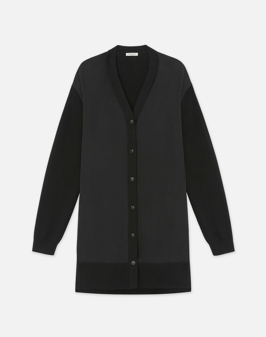 Lafayette 148 New York Sweaters & Knits | Responsible Fine Gauge Merino & Organic Silk Georgette Cardigan Black