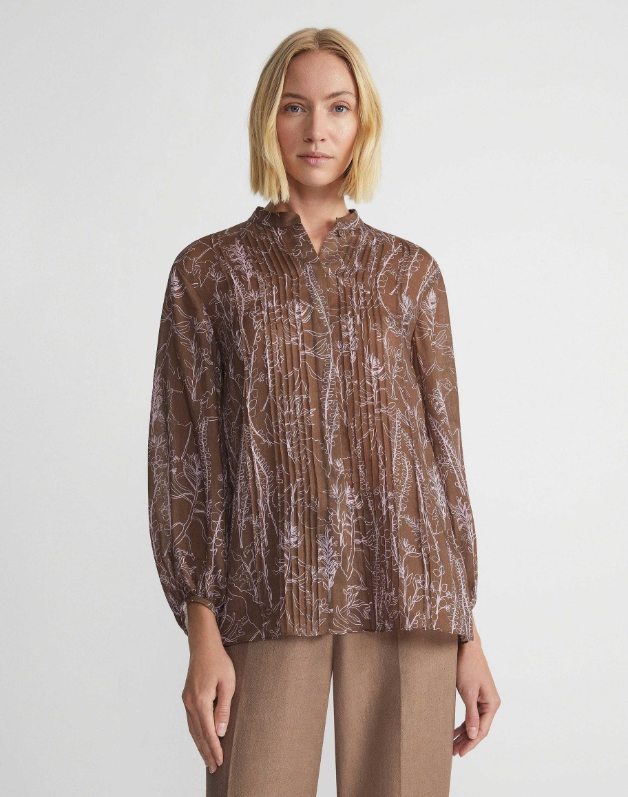 Lafayette 148 New York Blouses & Shirts | Flora Print Sustainable Gemma Cloth Voile Pintuck Blouse Deep Acorn Multi