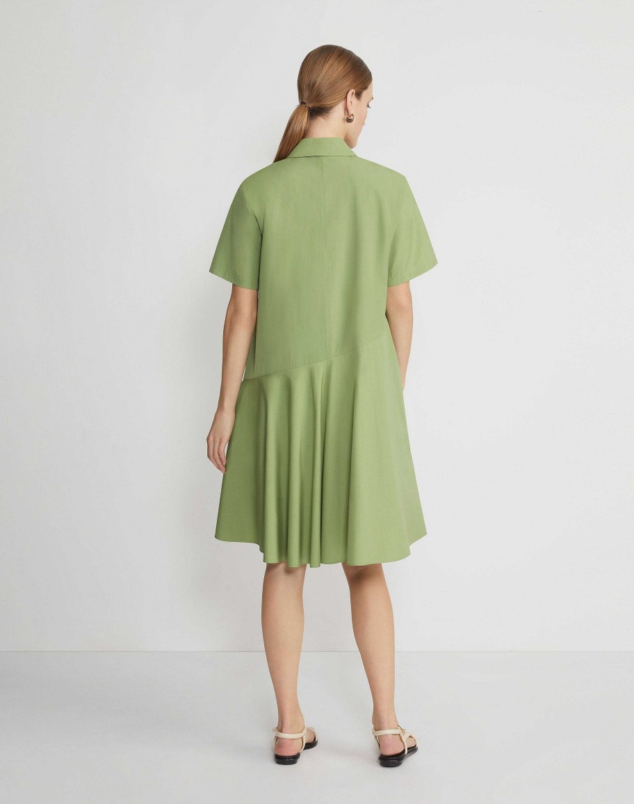 Lafayette 148 New York Dresses | Organic Cotton Poplin Flounced Shirtdress Eucalyptus