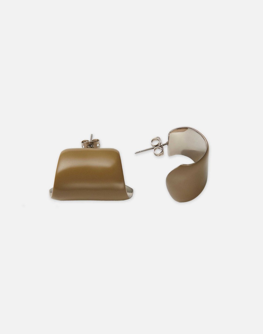 Lafayette 148 New York Jewelry | Hand-Painted Enamel Lune Brass Earring Cadet Khaki