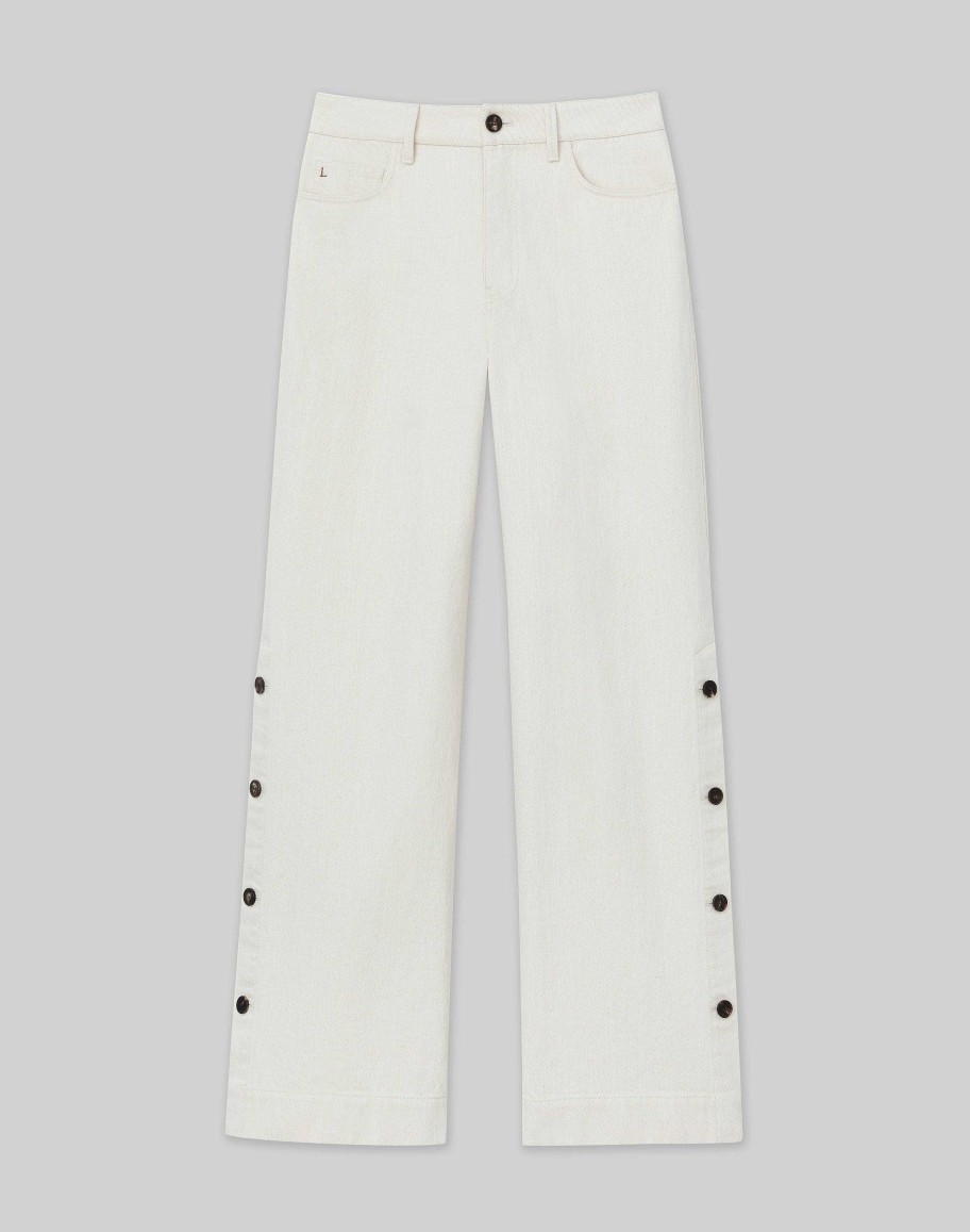 Lafayette 148 New York Pants & Shorts | L148 Denim Wyckoff Button Wide Leg Jean Washed Ecru