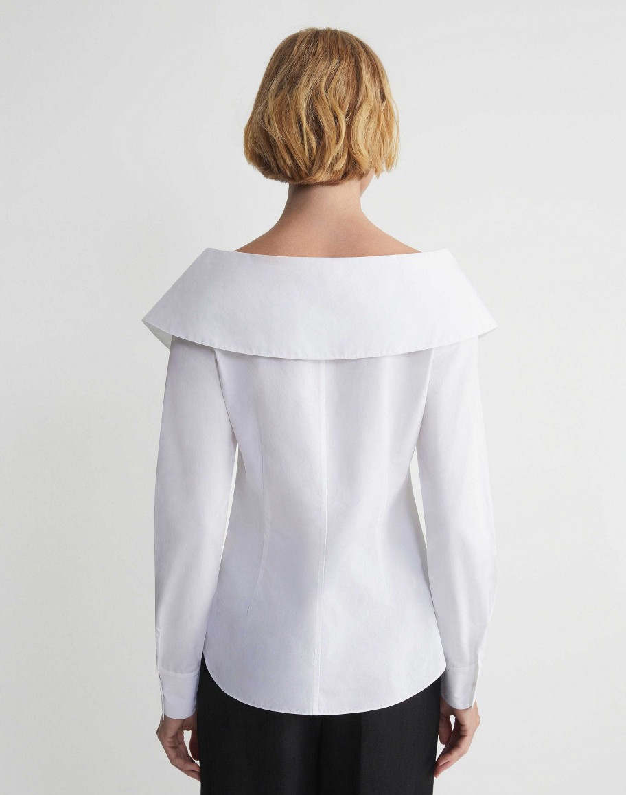 Lafayette 148 New York Blouses & Shirts | Organic Cotton Poplin Portrait Collar Shirt White