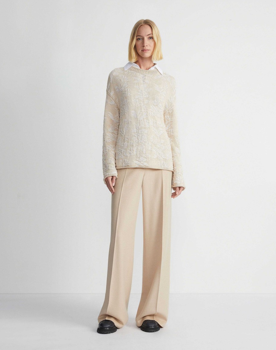 Lafayette 148 New York Sweaters & Knits | Flora Bloom Cotton-Silk Tape Textured Stitch Sweater Pampas Plume Multi