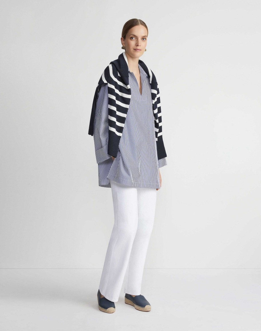 Lafayette 148 New York Blouses & Shirts | Stripe Cotton Poplin Popover Shirt Sky Multi