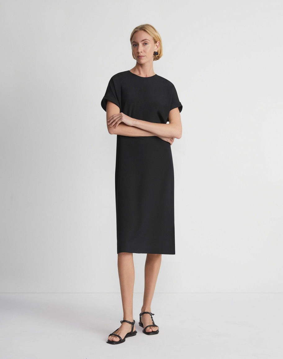 Lafayette 148 New York Dresses | Silk Stretch Georgette T-Shirt Dress Black