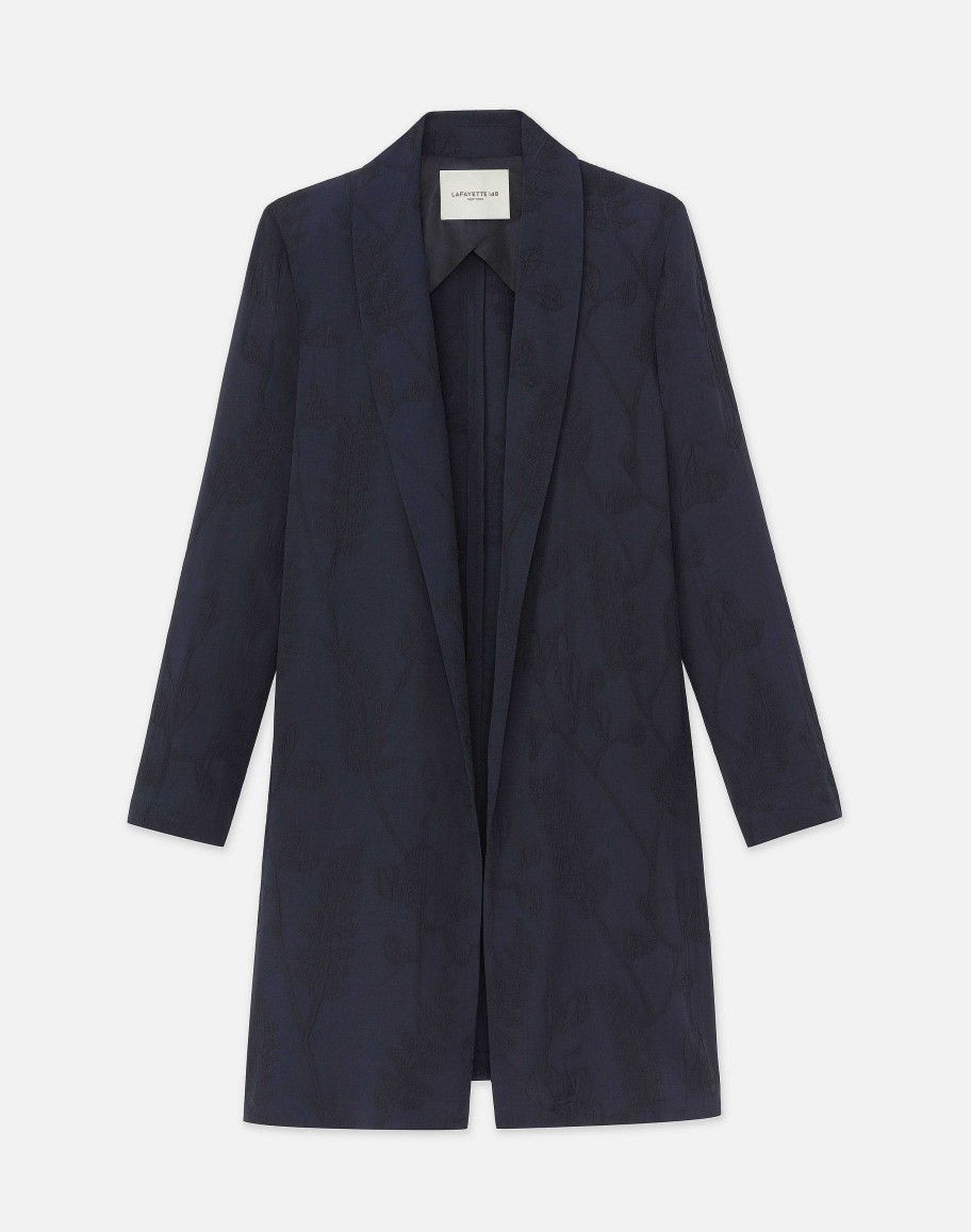 Lafayette 148 New York Jackets & Blazers | Flora Bloom Cloqu Jacquard Viscose Shawl Collar Jacket Navy