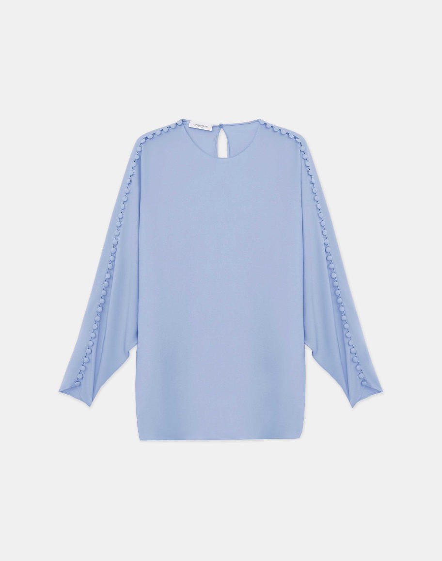 Lafayette 148 New York Blouses & Shirts | Organic Silk Georgette Button Sleeve Blouse Wild Bluet