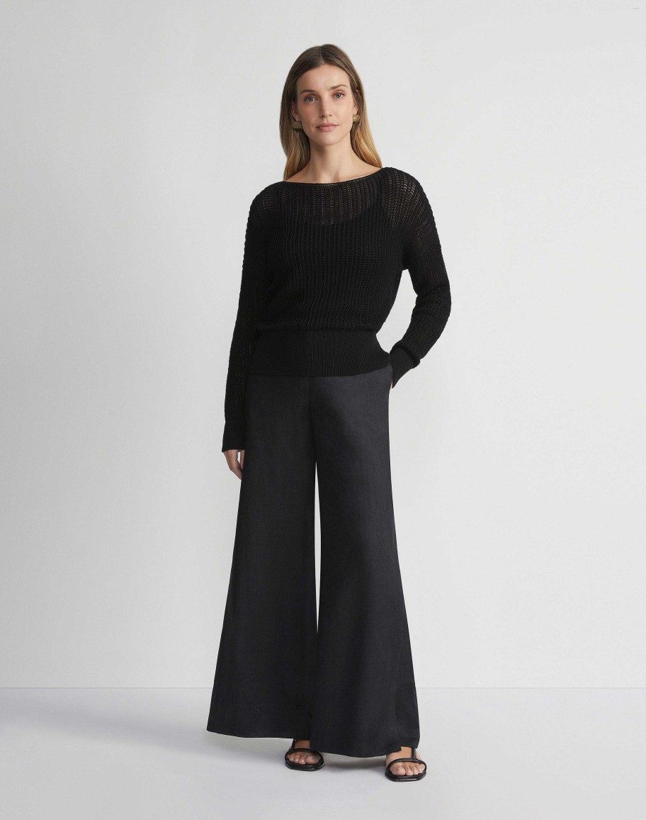 Lafayette 148 New York Sweaters & Knits | Organic Cotton Open Knit Bateau Sweater Black