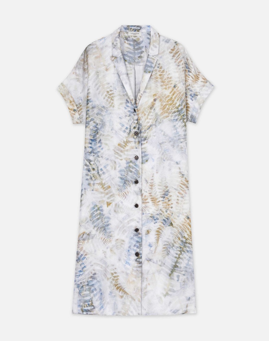 Lafayette 148 New York Dresses | Eco Fern Print Silk Twill Tunic Button Dress Bluestone Multi