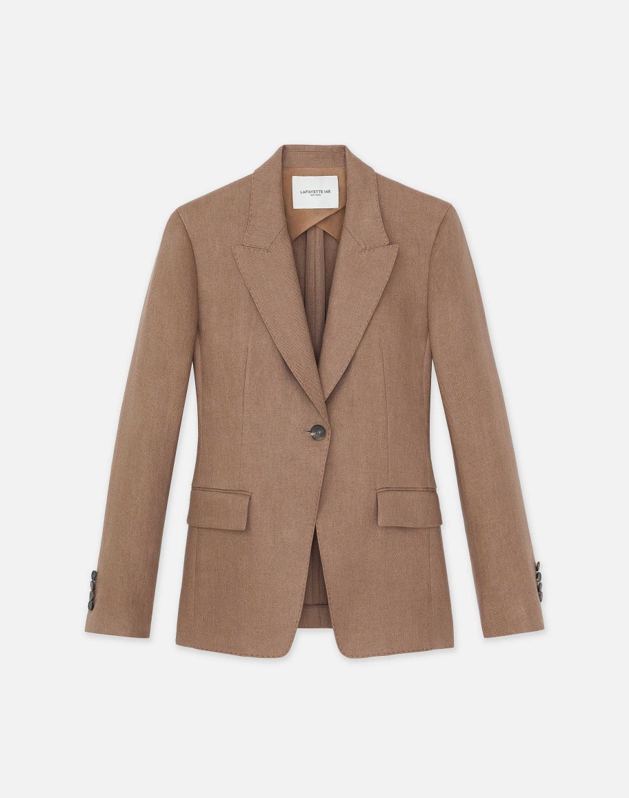 Lafayette 148 New York Jackets & Blazers | Linen Single Button Cutaway Blazer Deep Acorn