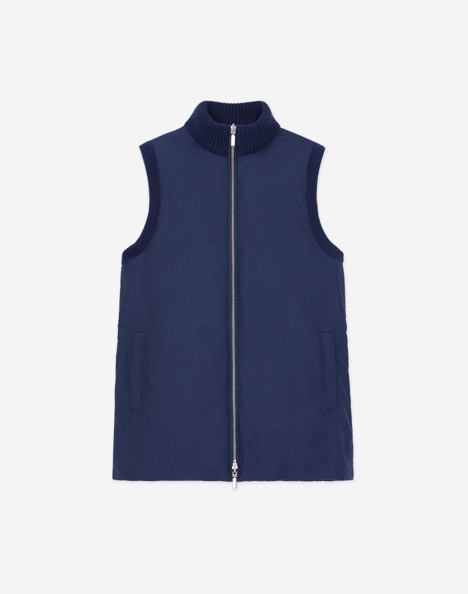 Lafayette 148 New York Jackets & Blazers | Wool Knit & Recycled Poly Quilted Reversible Vest Midnight Blue