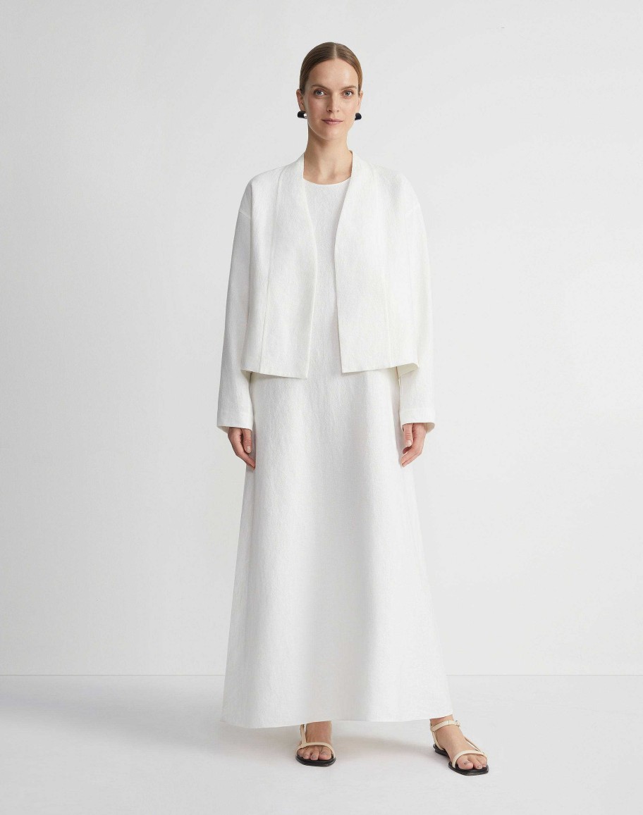 Lafayette 148 New York Jackets & Blazers | Linen Collarless Open Front Jacket White