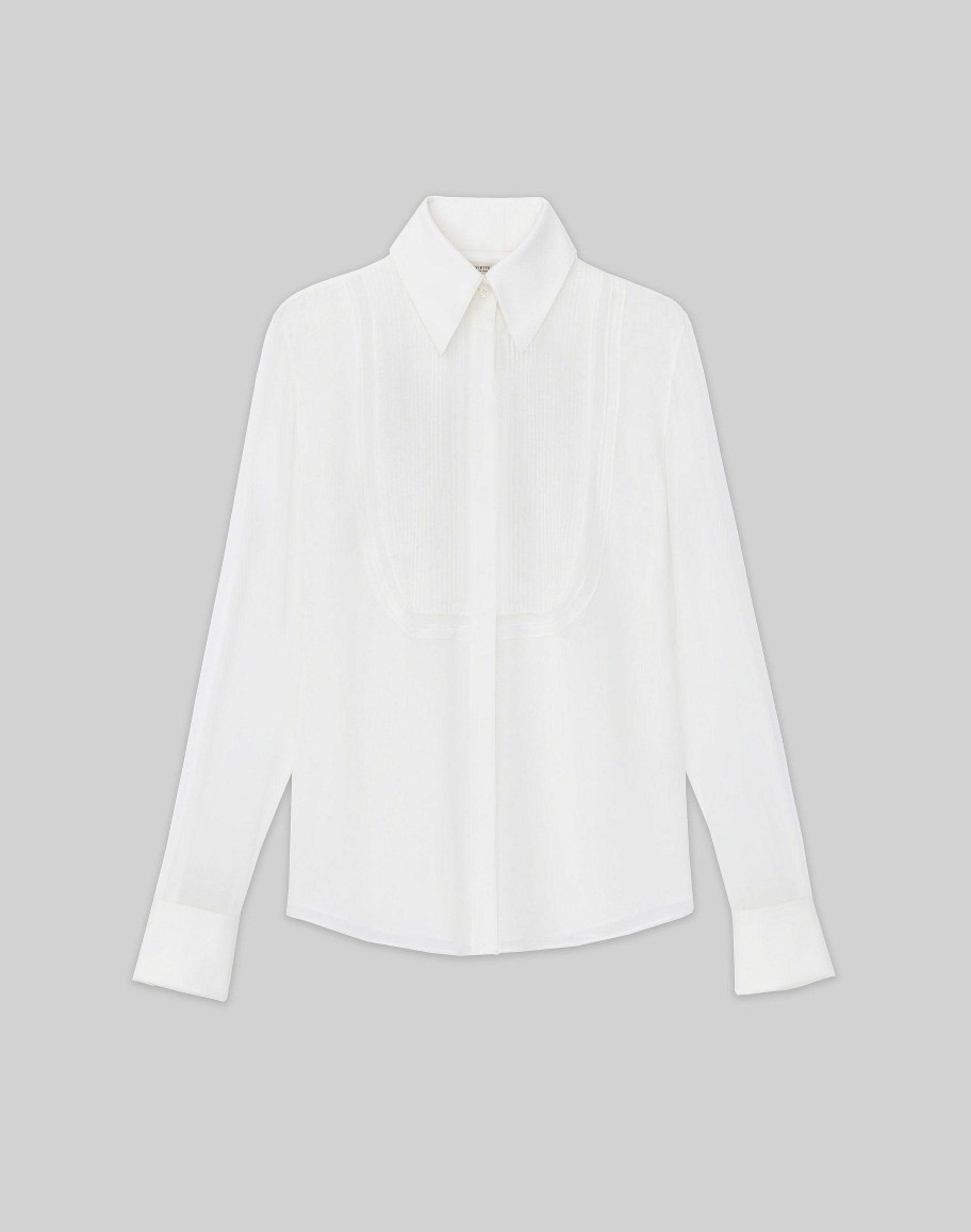 Lafayette 148 New York Blouses & Shirts | Silk Georgette Pintuck Bib Blouse Cloud