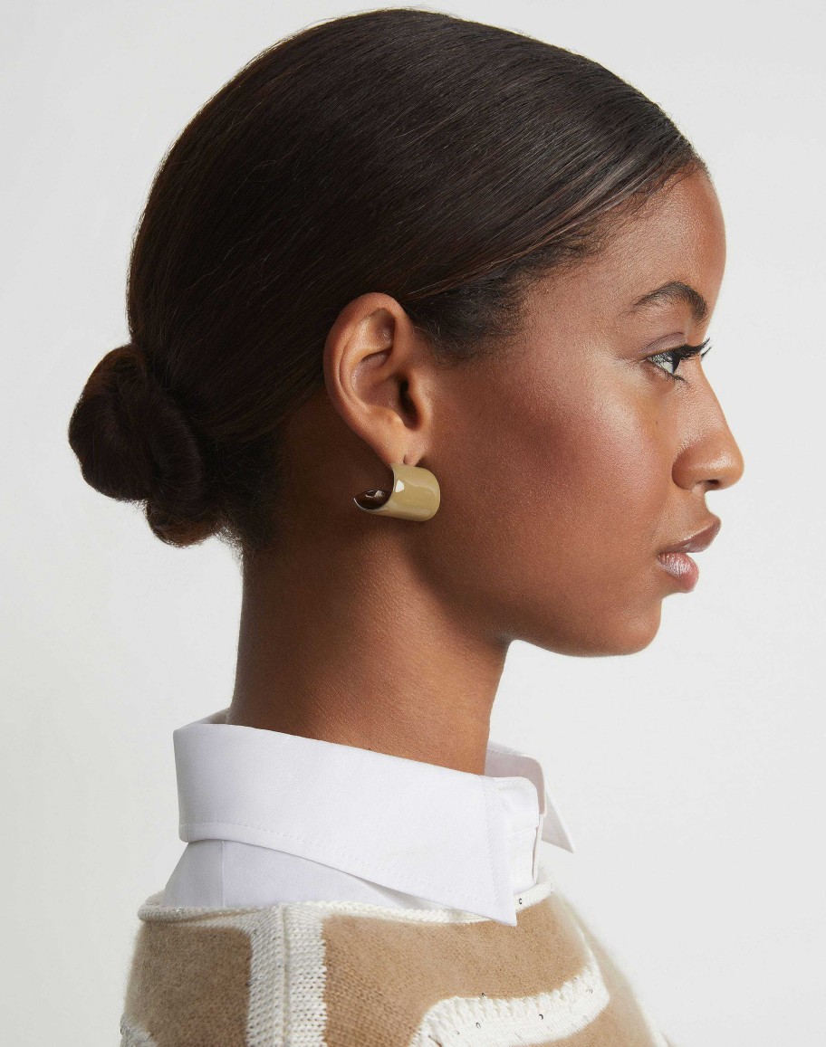 Lafayette 148 New York Jewelry | Hand-Painted Enamel Lune Brass Earring Cadet Khaki