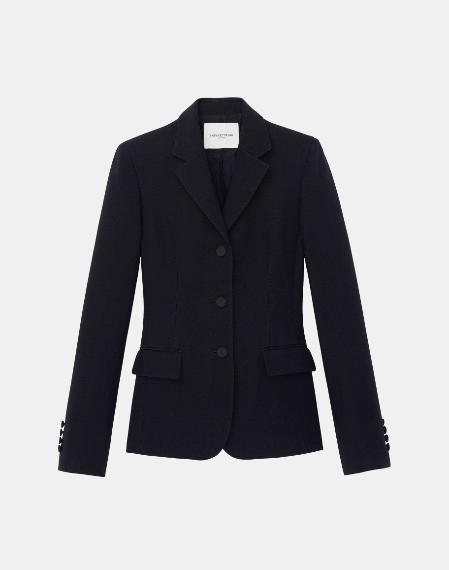 Lafayette 148 New York Jackets & Blazers | Wool-Silk Crepe Three-Button Academy Blazer Black