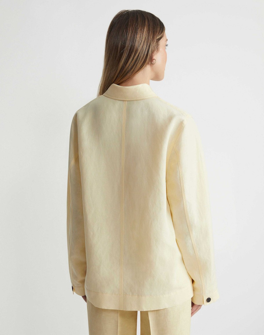 Lafayette 148 New York Jackets & Blazers | Silk-Linen Shawl Collar Shirt Jacket Yellow Yarrow