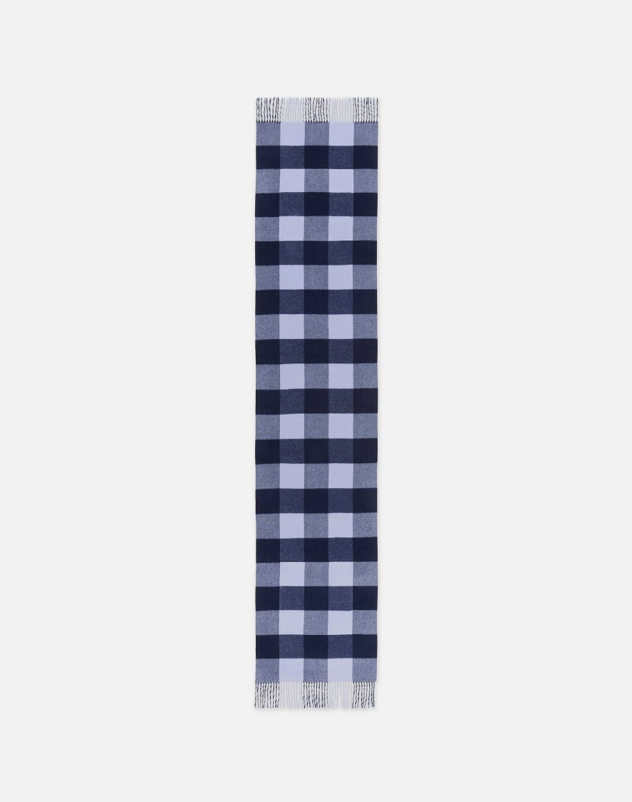 Lafayette 148 New York Wraps & Scarves | Gingham Wool-Cashmere Double Face Reversible Pocket Shawl Midnight Blue Multi