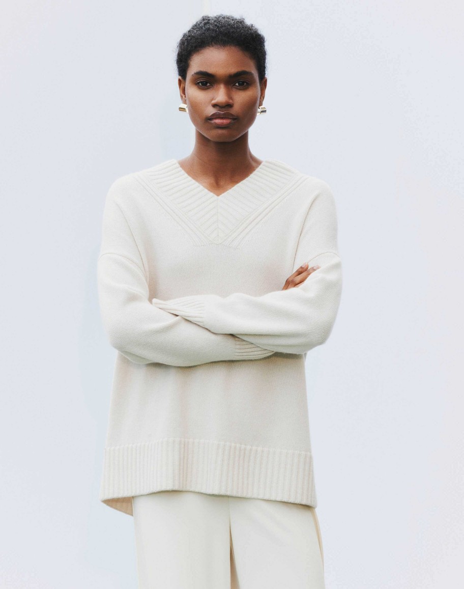 Lafayette 148 New York Sweaters & Knits | Cashmere Ribbed V-Neck Sweater Grey Heather