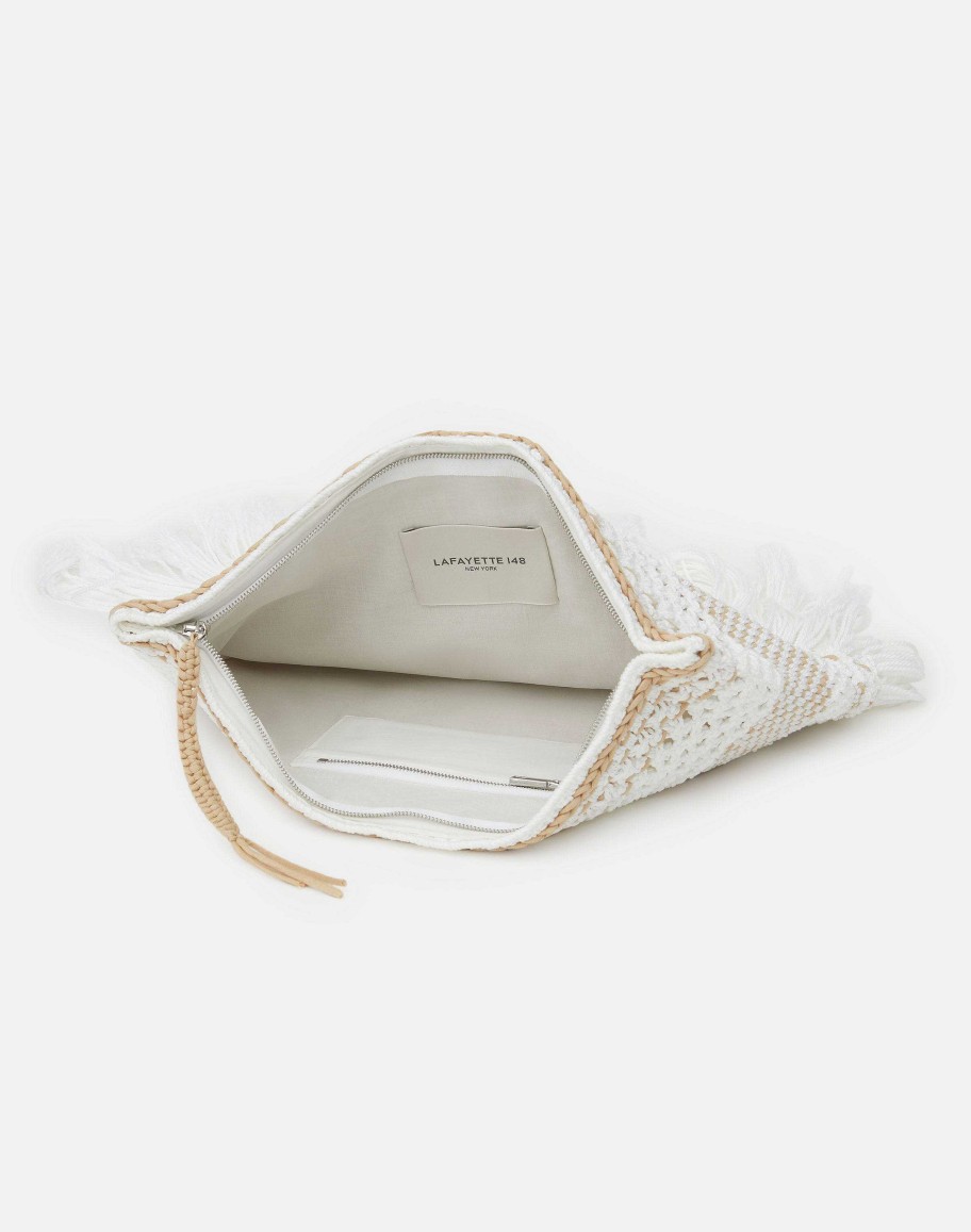 Lafayette 148 New York Clutches | Hand Macram Organic Cotton Fringed Clutch White Multi