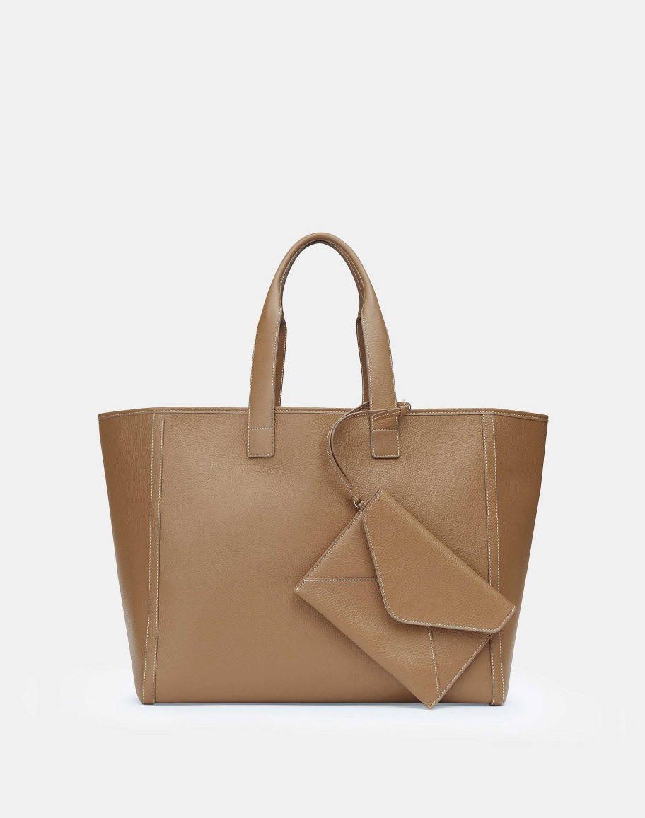 Lafayette 148 New York Totes | Grained Calfskin Leather Postmark L Tote Cadet Khaki