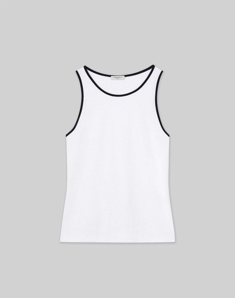 Lafayette 148 New York Tops & Tees | Cotton Rib Tipped Racerback Tank White