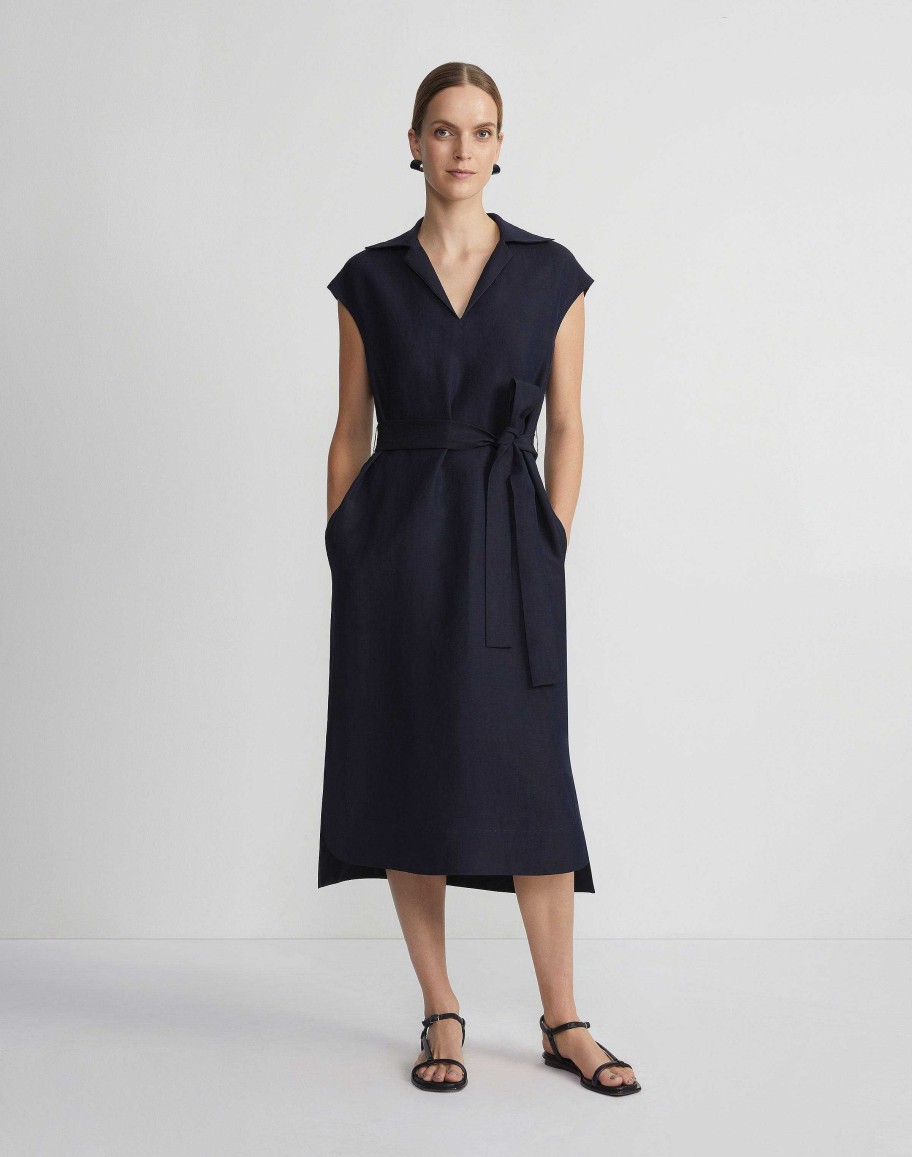 Lafayette 148 New York Dresses | Silk-Linen Popover Shirtdress Ink