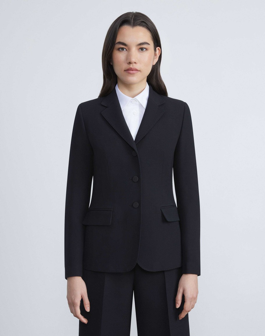 Lafayette 148 New York Jackets & Blazers | Wool-Silk Crepe Three-Button Academy Blazer Black