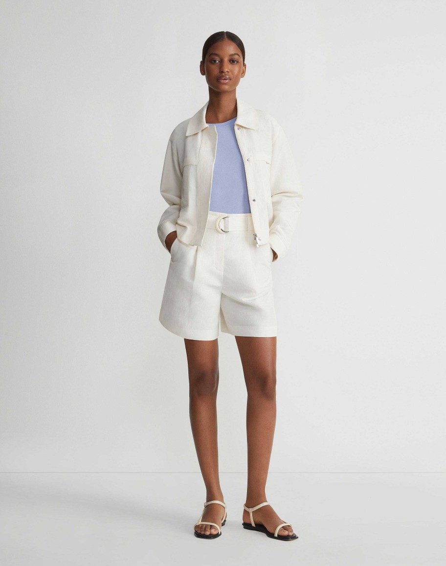 Lafayette 148 New York Jackets & Blazers | Silk-Linen Tapered Bomber Jacket Alabaster