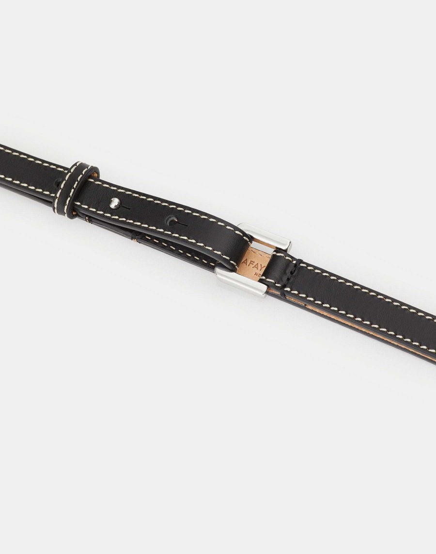 Lafayette 148 New York Leather Accessories | Italian Vachetta Leather Skinny Belt Black