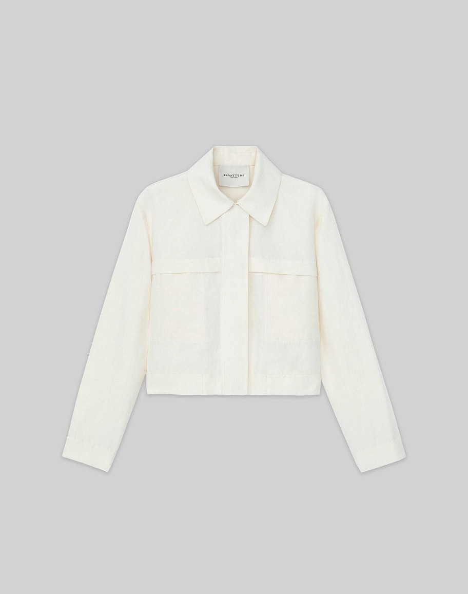 Lafayette 148 New York Jackets & Blazers | Silk-Linen Tapered Bomber Jacket Alabaster