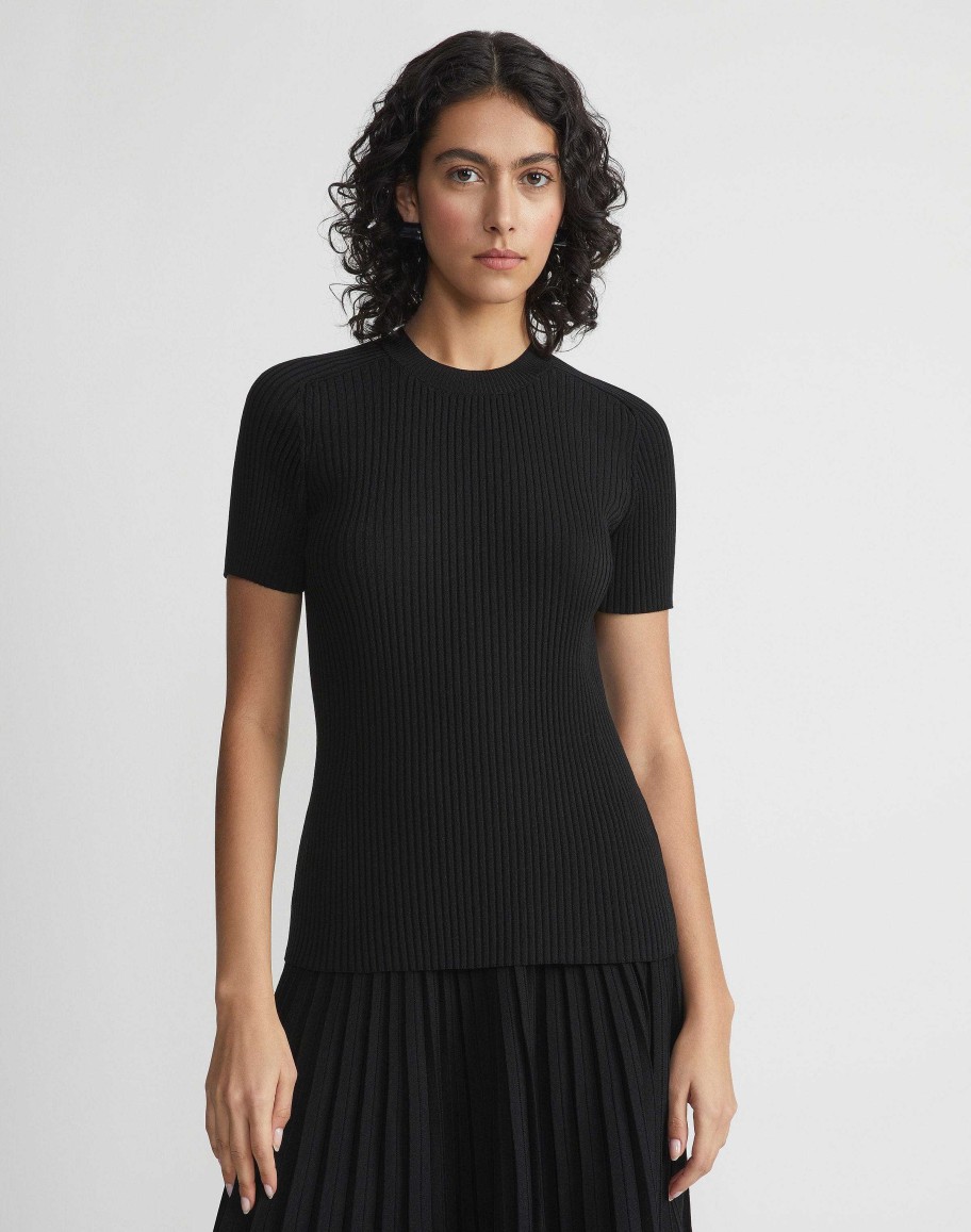 Lafayette 148 New York Sweaters & Knits | Finespun Voile Ribbed Knit Top Pebble