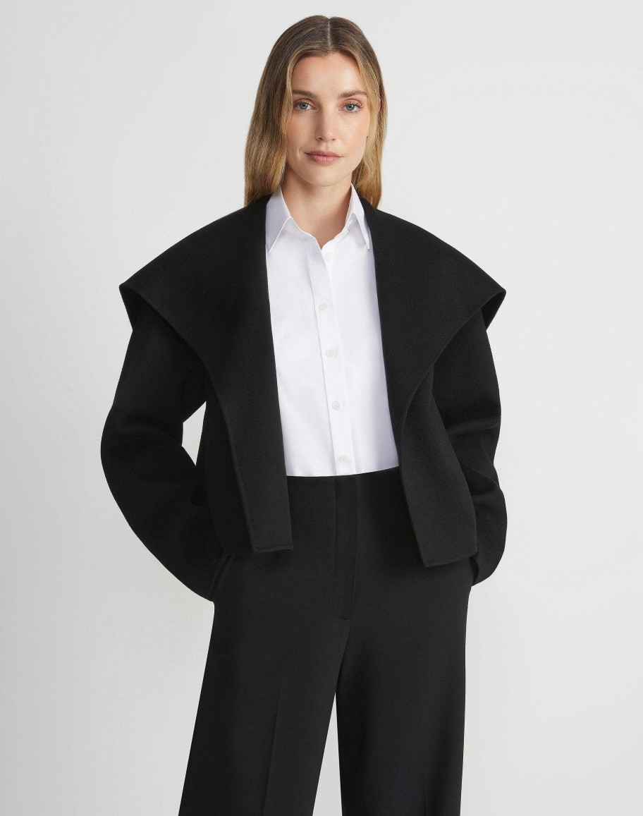 Lafayette 148 New York Jackets & Blazers | Wool-Cashmere Double Face Shawl Collar Oversized Coat Black