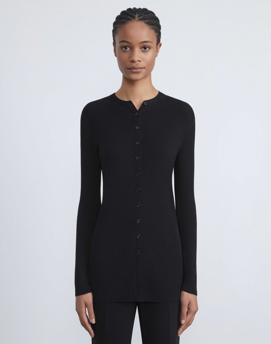 Lafayette 148 New York Sweaters & Knits | Finespun Voile Ribbed Long Cardigan Black