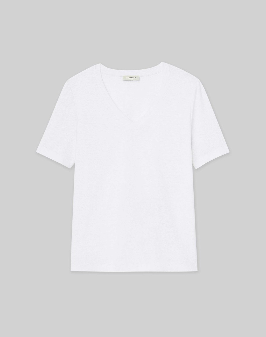 Lafayette 148 New York Tops & Tees | Linen-Cotton Jersey V-Neck Tee Taupe