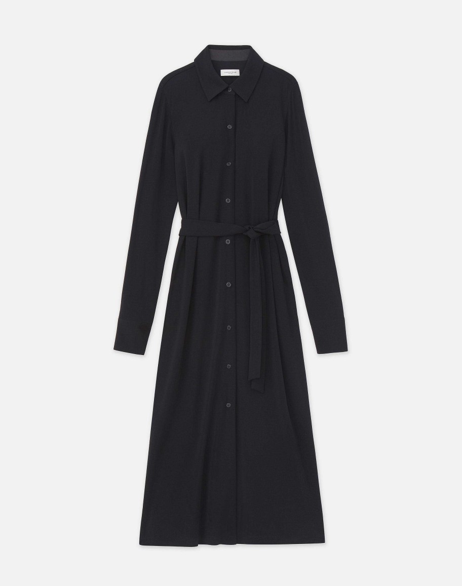 Lafayette 148 New York Dresses | Matte Jersey Belted Shirtdress Black