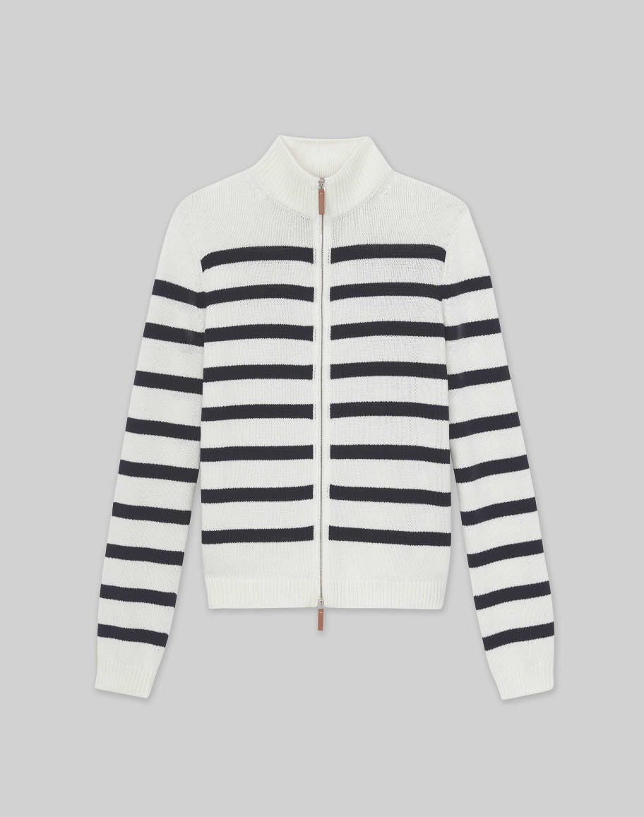 Lafayette 148 New York Sweaters & Knits | Stripe Cotton-Silk Zip Cardigan Cloud Multi