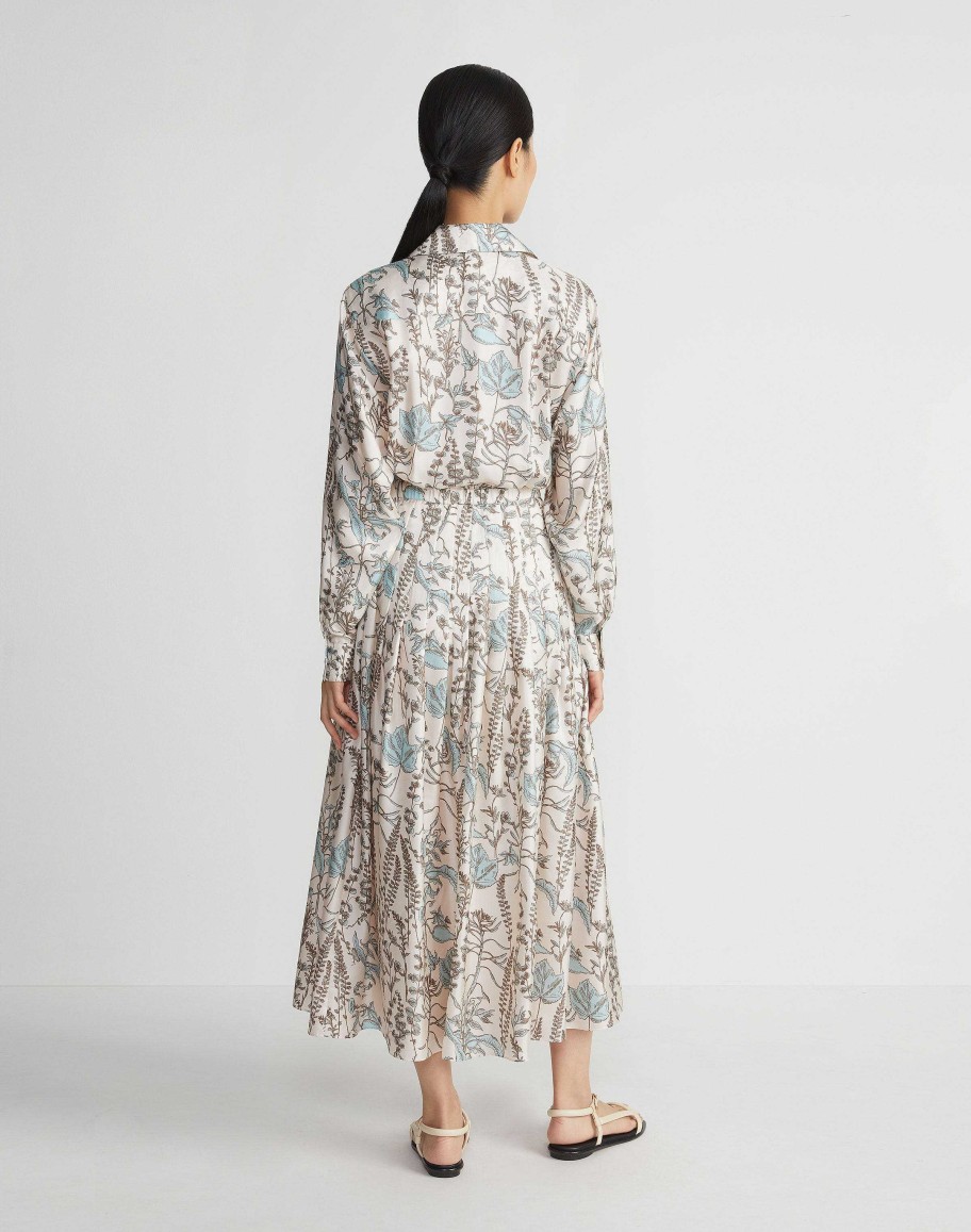 Lafayette 148 New York Dresses | Flora Trail Print Silk Twill Pleated Shirtdress Pampas Plume Multi