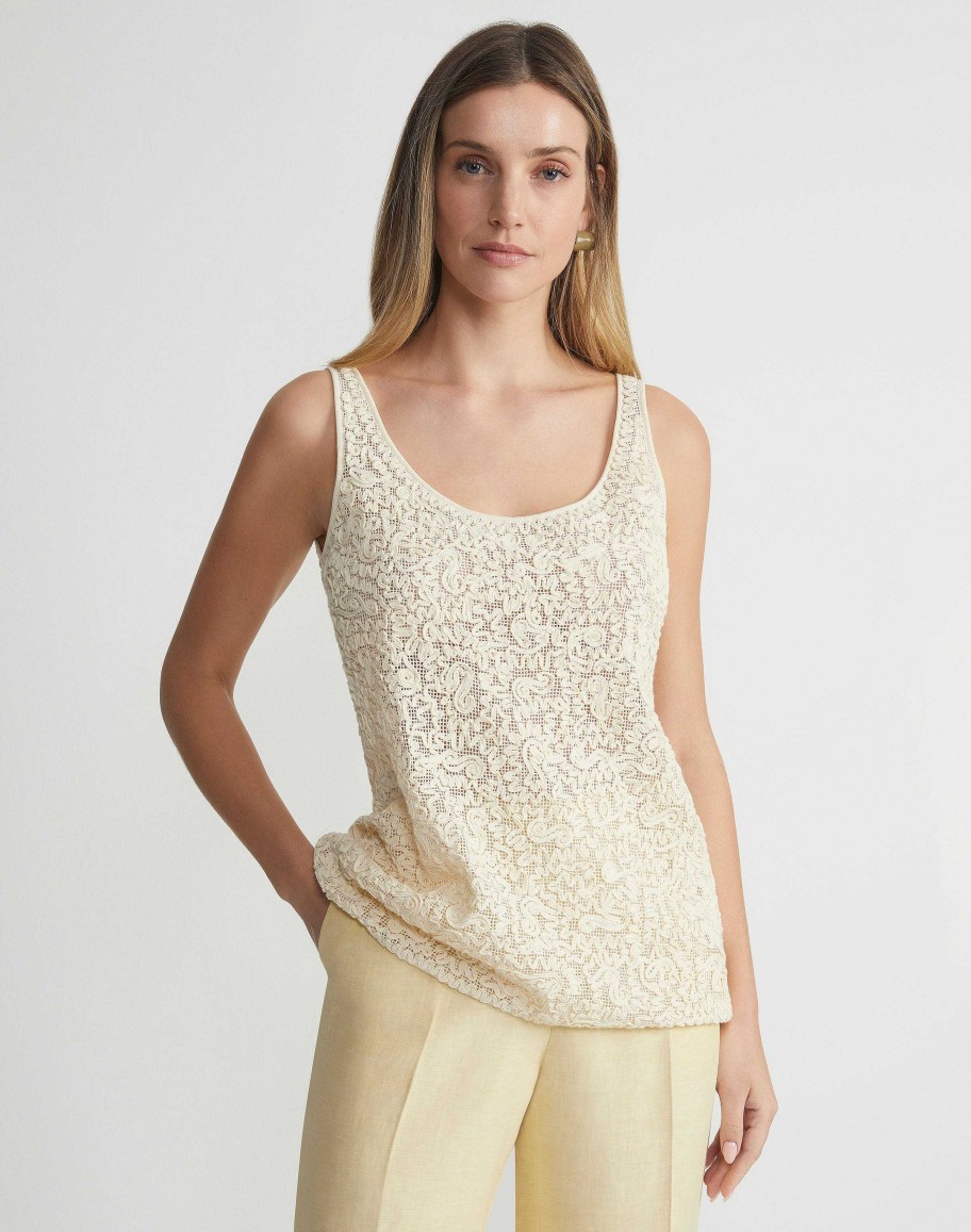 Lafayette 148 New York Blouses & Shirts | Soutache Embroidered Cotton Tank Creme Fraiche