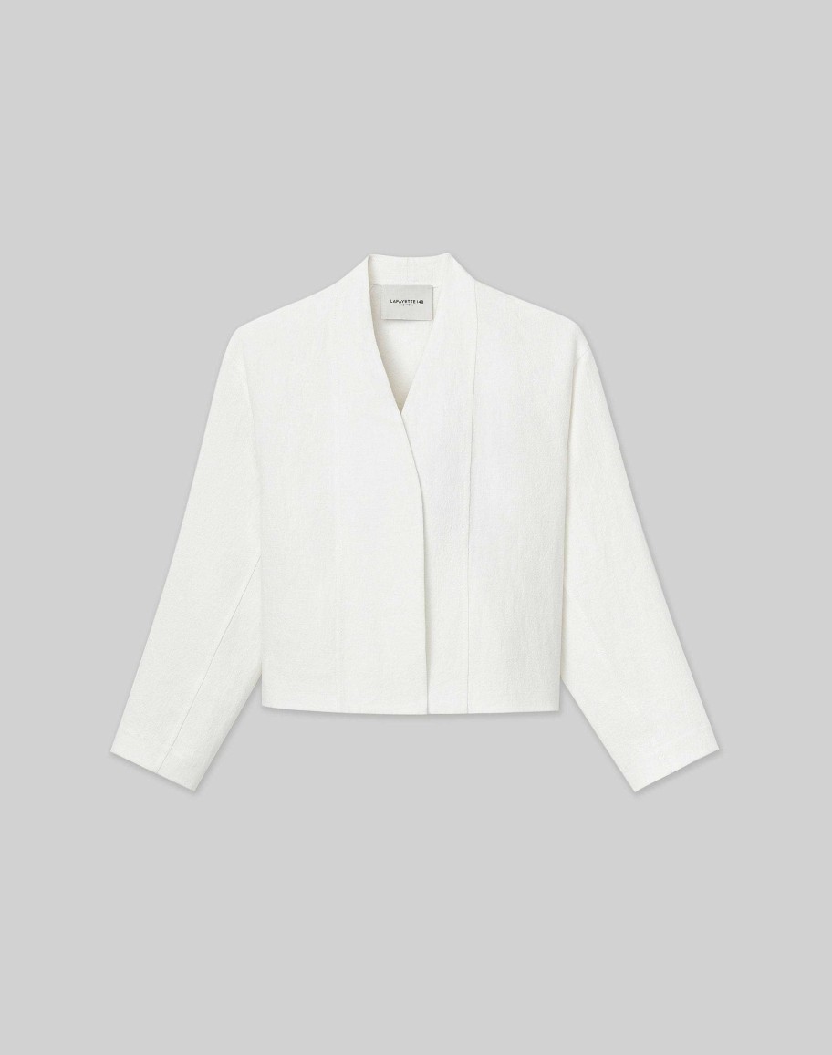 Lafayette 148 New York Jackets & Blazers | Linen Collarless Open Front Jacket White