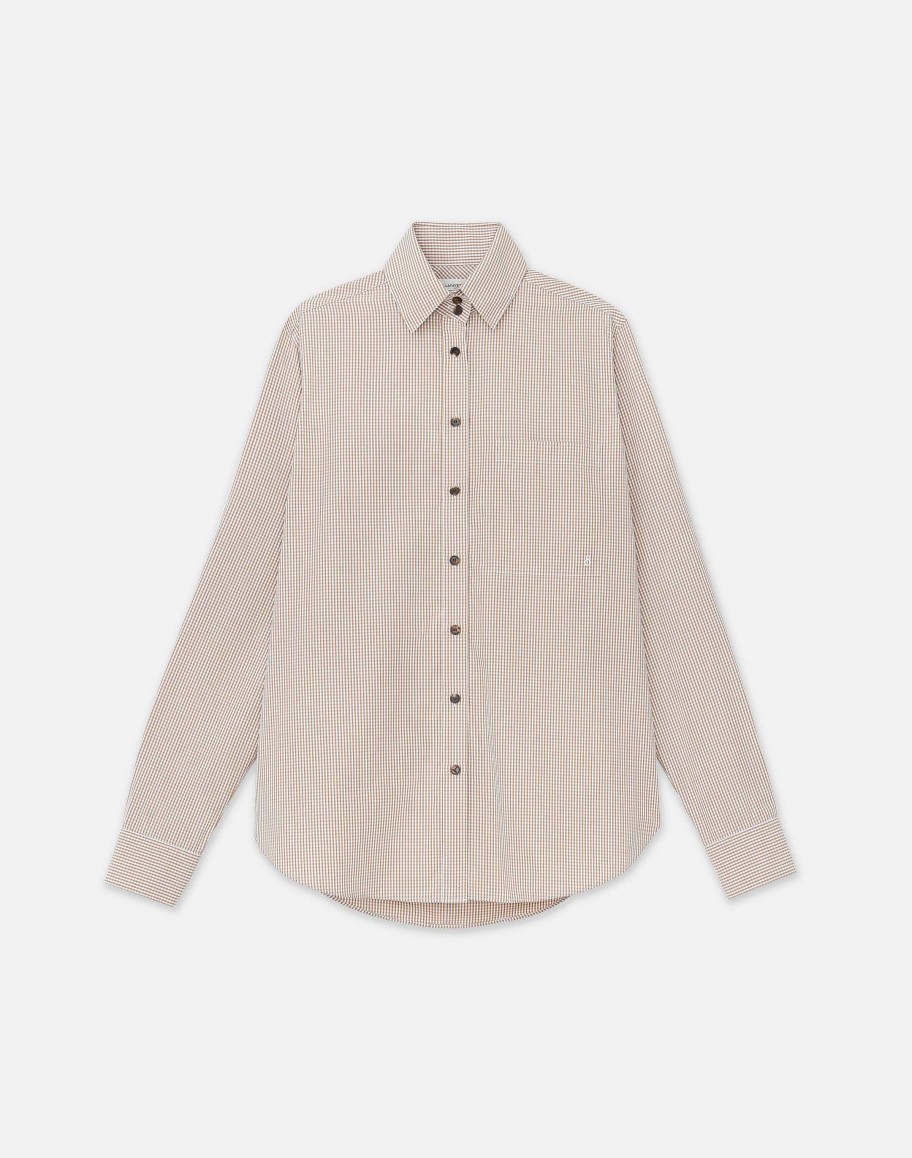 Lafayette 148 New York Blouses & Shirts | Micro Gingham Cotton Poplin High Collar Shirt Dried Blossom Multi