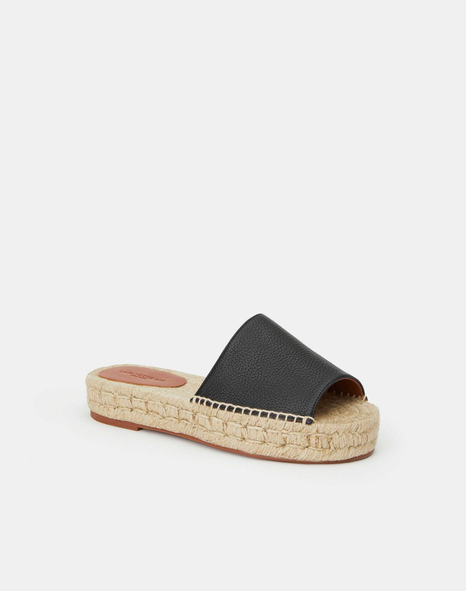 Lafayette 148 New York Sandals | Grained Calfskin Leather Espadrille Slide Black