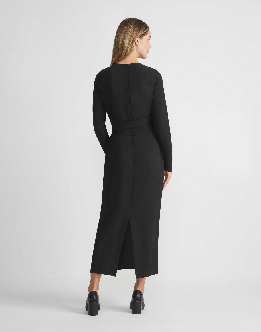 Lafayette 148 New York Dresses | Responsible Finesse Crepe Keyhole Wrap Sash Dress Black