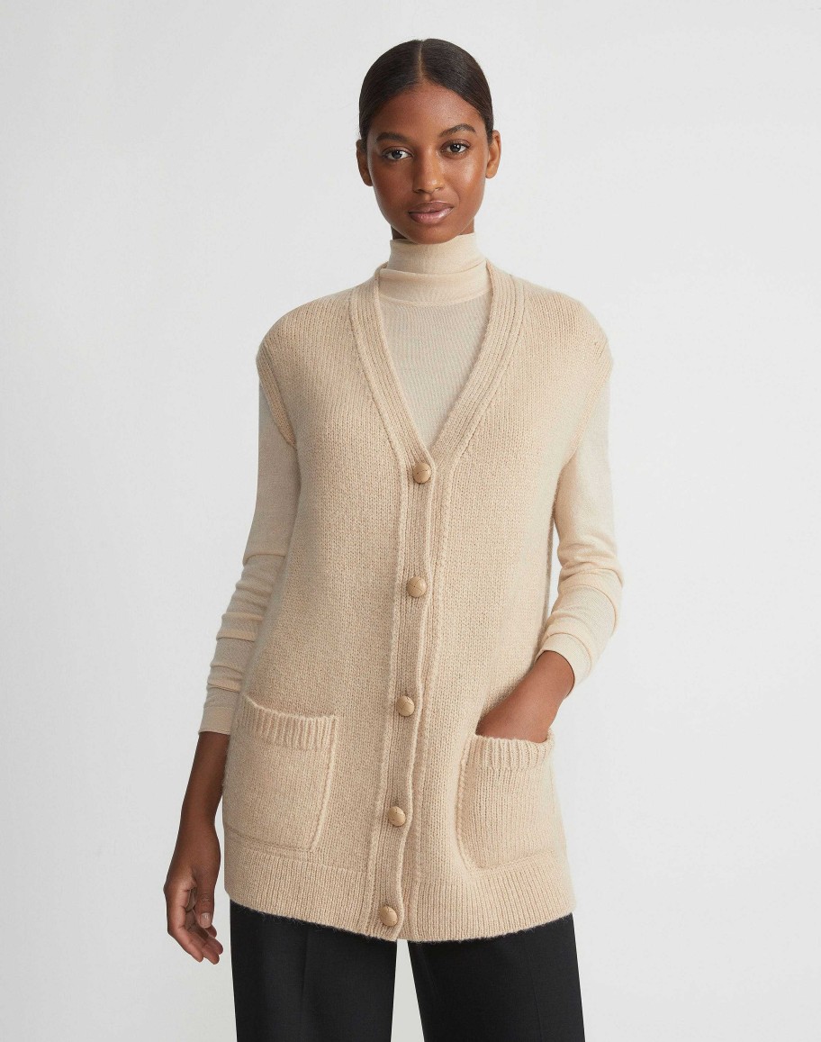 Lafayette 148 New York Sweaters & Knits | Camel Hair Chainette Button Sweater Vest Natural