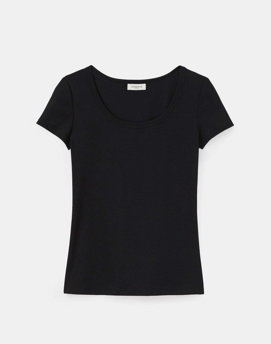 Lafayette 148 New York Tops & Tees | Cotton Rib Scoop Neck T-Shirt Ice Water