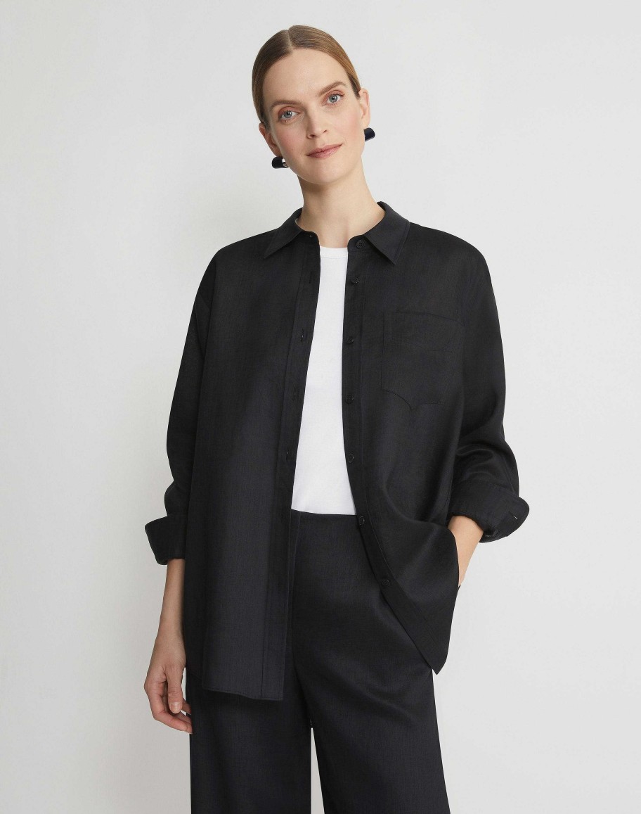 Lafayette 148 New York Blouses & Shirts | Vintage Linen Boyfriend Oversized Shirt White