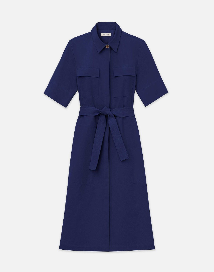 Lafayette 148 New York Dresses | Bi-Stretch Pima Cotton Patch Pocket Shirtdress Stone