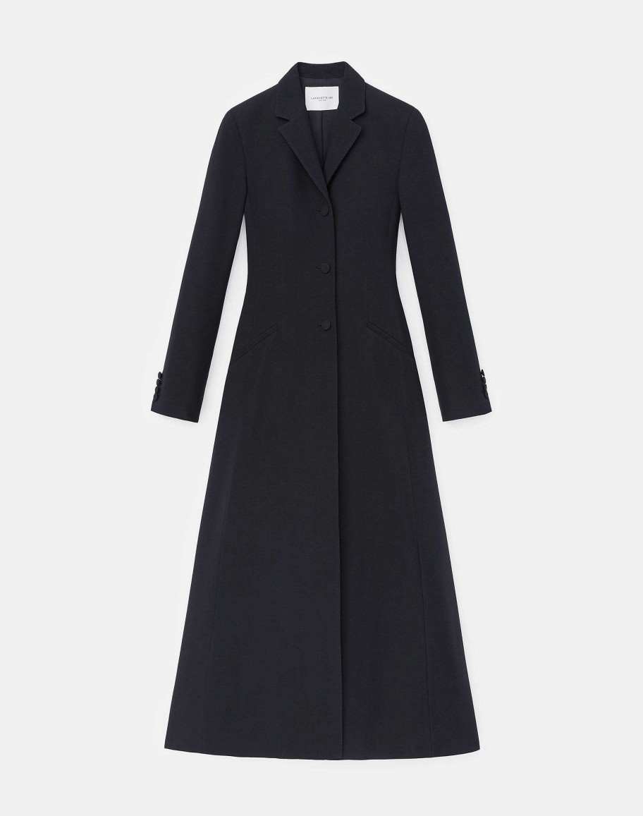 Lafayette 148 New York Coats & Outerwear | Wool-Silk Crepe Three-Button Academy Coat Black