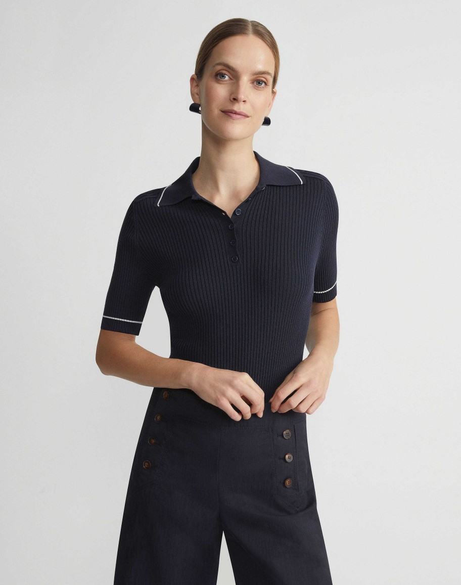 Lafayette 148 New York Sweaters & Knits | Finespun Voile Tipped Polo Ink Multi