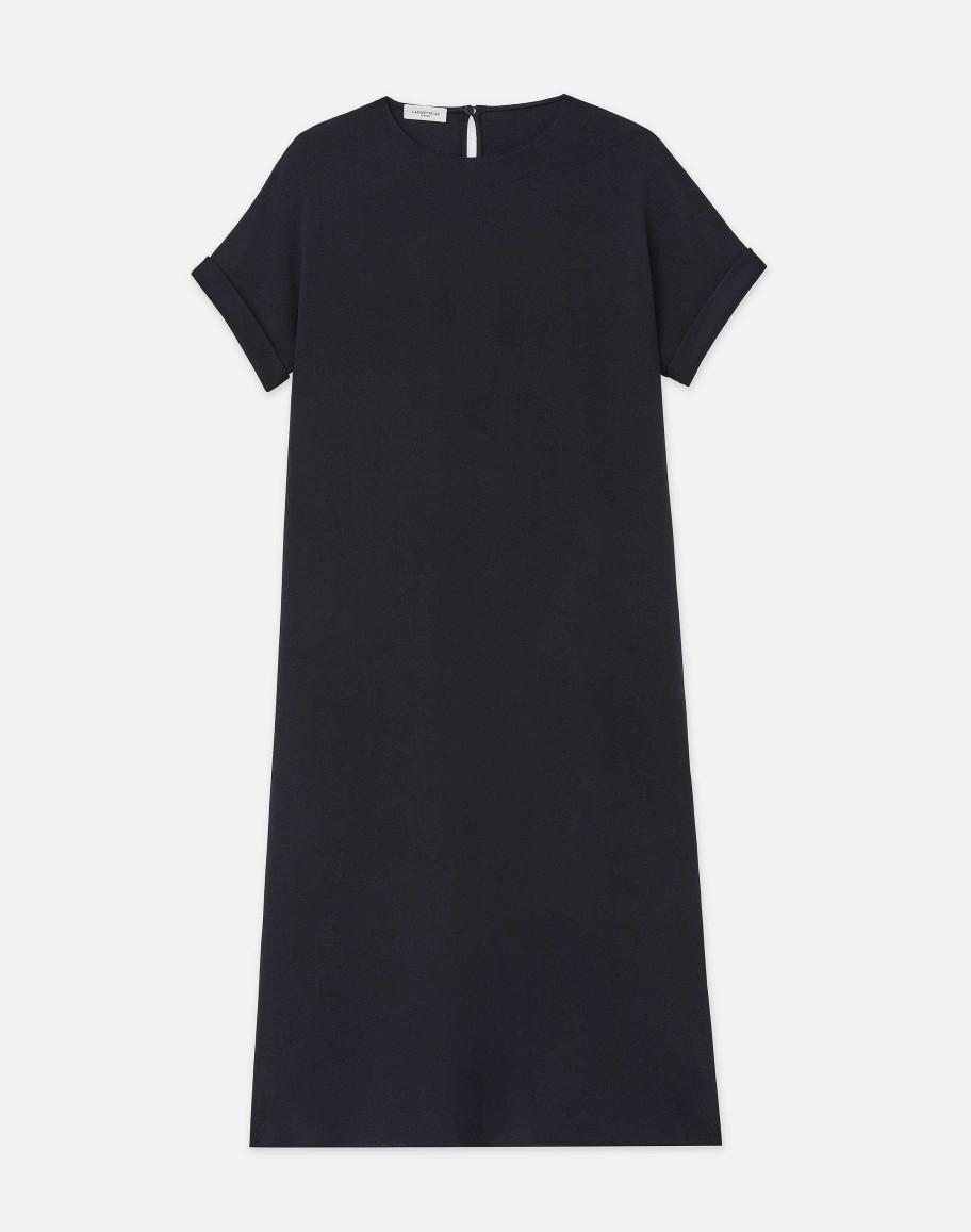 Lafayette 148 New York Dresses | Silk Stretch Georgette T-Shirt Dress Black