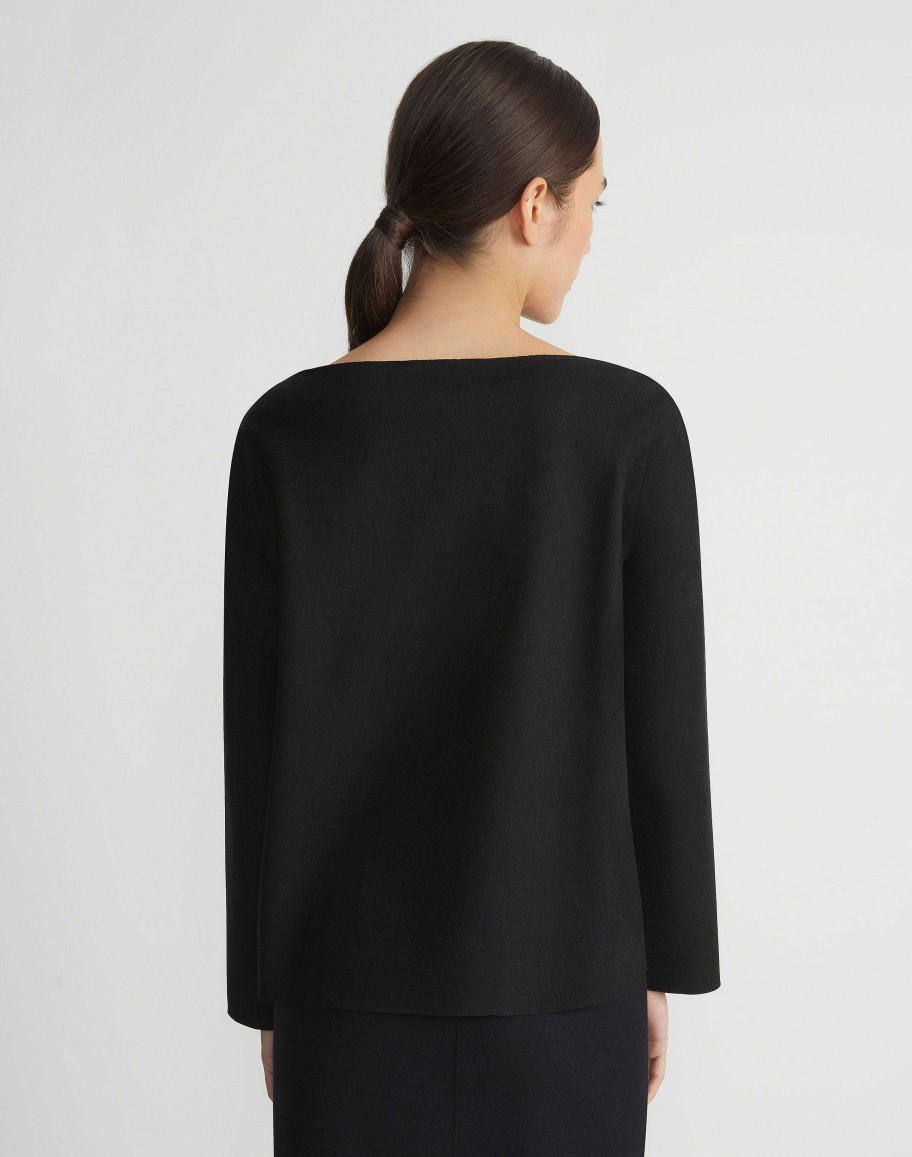 Lafayette 148 New York Tops & Tees | Boiled Wool-Cashmere Jersey Bateau Neck Top Black